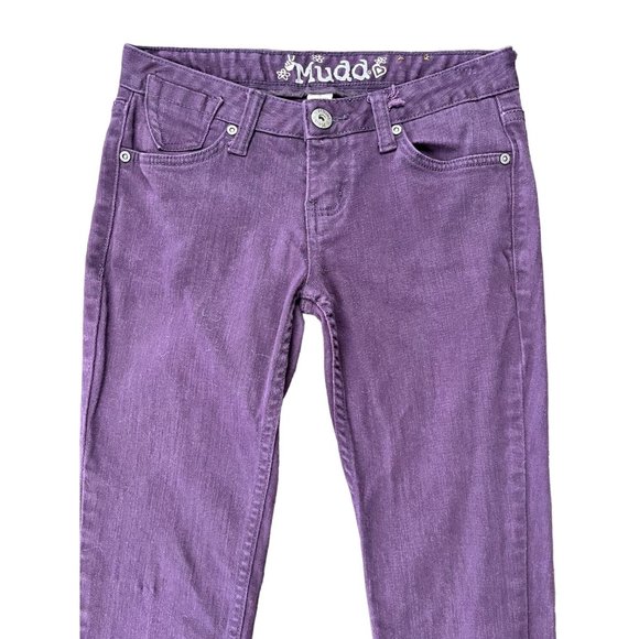 Women's MUDD Stretchy Skinny Jeans, purple plum color, low rise, Size 3(sku-e5) - Picture 3 of 11